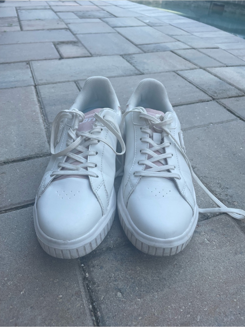 Women's White Sneakers with Soft Pink Accents - Casual Lace-Up - Picture 3 of 6